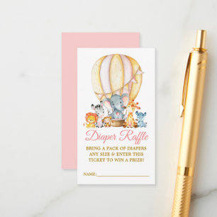 Safari Dieren Roze Ballon Luier Raffle Douche Informatiekaartje