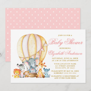 Safari Dieren Roze Ballon Stippen Baby shower Kaart