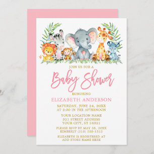 Safari-dieren roze Gold-Baby shower in penseelscri Kaart