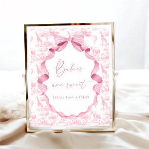 Safari Dieren Roze Toile de Jouy Baby's zijn Schat Poster