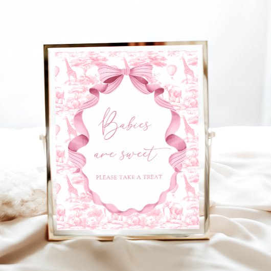 Safari Dieren Roze Toile de Jouy Baby's zijn zoet Poster
