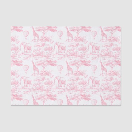 Safari Dieren Roze Toile de Jouy Tissuepapier (Voorkant)
