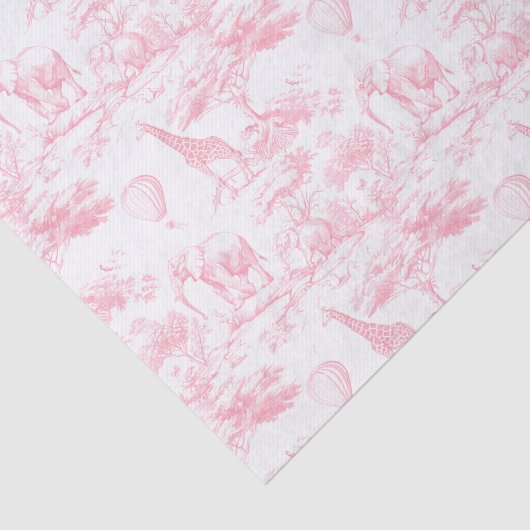 Safari Dieren Roze Toile de Jouy Tissuepapier (Detail)