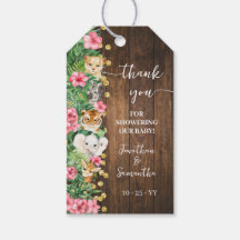 Safari Dieren Rustic Roze Baby Shower Favor Tag