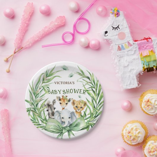 Safari Dieren Schattige Boog Baby shower Papieren Bordje (Feest)