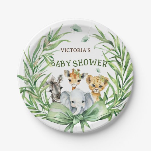 Safari Dieren Schattige Boog Baby shower Papieren Bordje (Voorkant)