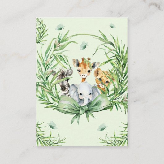 Safari Dieren Schattige Bow Baby shower boeken voo Informatiekaartje (Achterkant)