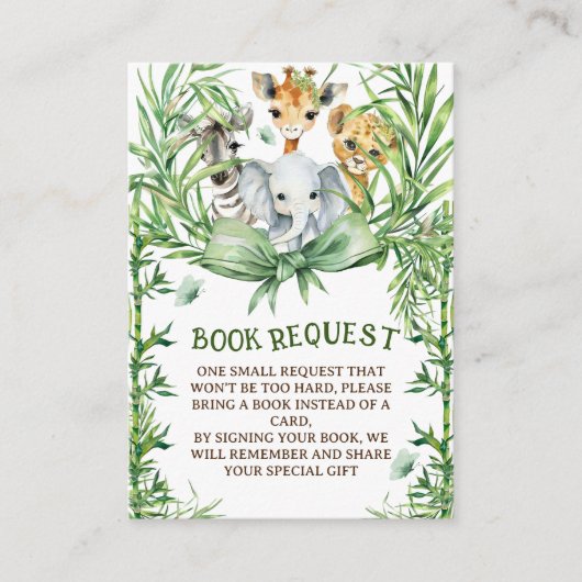 Safari Dieren Schattige Bow Baby shower boeken voo Informatiekaartje (Voorkant)