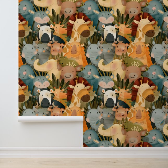 Safari dieren schattige grillige kleurrijke behang (Applicatie)