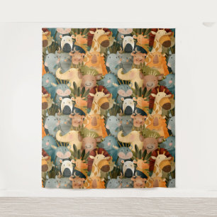 Safari dieren schattige grillige kleurrijke wandkleed