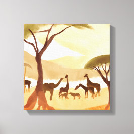 Safari Dieren | Silhouette Natuur Aquarel Canvas Afdruk