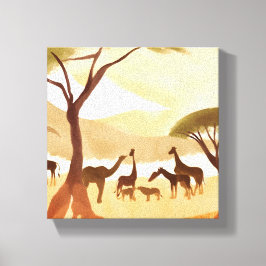 Safari Dieren | Silhouette Natuur Aquarel Canvas Afdruk