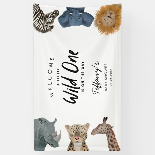 Safari Dieren Thema Baby shower Welkom Spandoek (Verticaal)