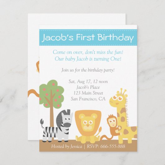 Safari Dieren thema eerste verjaardag Kaart (Voorkant / Achterkant)