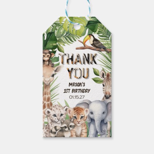 Safari Dieren Thema Wild Een verjaardag dank u Cadeaulabel (Voorkant)