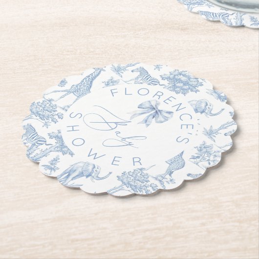 Safari dieren Toile de Jouy Baby shower Kartonnen Onderzetters (Gekanteld)