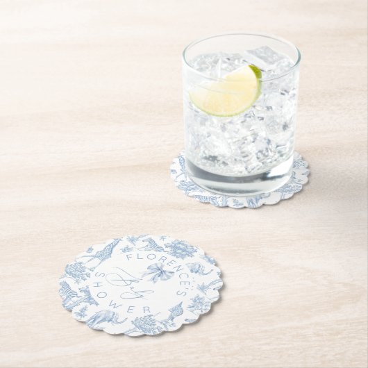 Safari dieren Toile de Jouy Baby shower Kartonnen Onderzetters (Insitu)