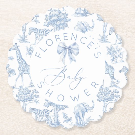 Safari dieren Toile de Jouy Baby shower Kartonnen Onderzetters (Voorkant)
