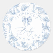 Safari dieren Toile de Jouy Baby shower Ronde Sticker (Voorkant)