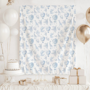 Safari dieren Toile de Jouy blauw baby shower Wandkleed