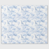 Safari Dieren Toile de Jouy Dusty Blue Cadeaupapier (Vlak)