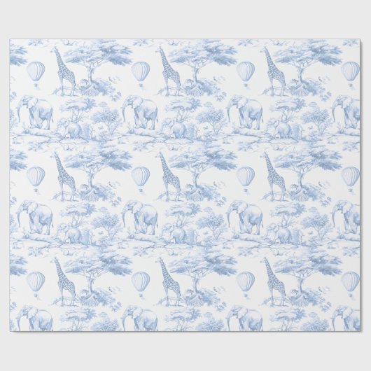 Safari Dieren Toile de Jouy Dusty Blue Cadeaupapier (Vlak)