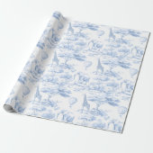 Safari Dieren Toile de Jouy Dusty Blue Cadeaupapier (Uitgerold)