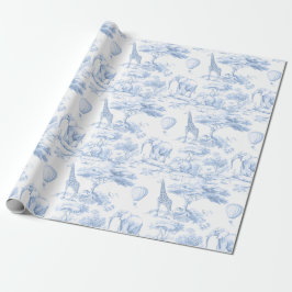 Safari Dieren Toile de Jouy Dusty Blue Cadeaupapier