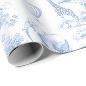 Safari Dieren Toile de Jouy Dusty Blue Cadeaupapier (Rol Hoek)