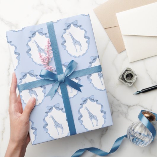 Safari Dieren Toile de Jouy Dusty Blue Cadeaupapier (Geschenken)