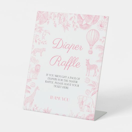 Safari dieren Toile de Jouy Luierverloting Reclamebord Met Voetstuk (Voorkant)