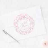 Safari dieren Toile de Jouy Roze Baby shower Ronde Sticker (Envelop)