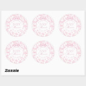 Safari dieren Toile de Jouy Roze Baby shower Ronde Sticker (Vel)