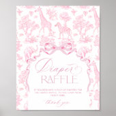 Safari dieren Toile de Jouy Roze Luier Raffle Poster (Voorkant)