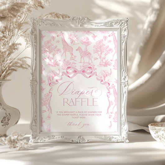 Safari dieren Toile de Jouy Roze Luier Raffle Poster