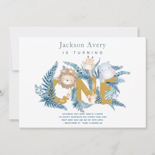 Safari dieren Tropical eerste verjaardag Kaart (Voorkant)