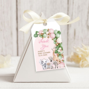 Safari Dieren Tropisch Groen Roze Baby Meisje Show Cadeaulabel
