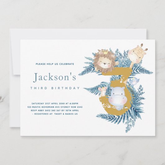 Safari Dieren Tropische 3e Verjaardag Kaart (Voorkant)