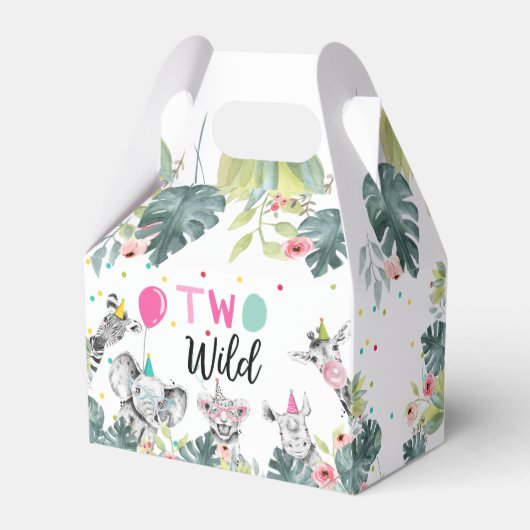 Safari Dieren Twee Wild Birthday Pink Girl Bedankdoosjes (Voorkant Zijde)