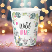 Safari Dieren Twee Wild Birthday Pink Girl Papieren Bekers