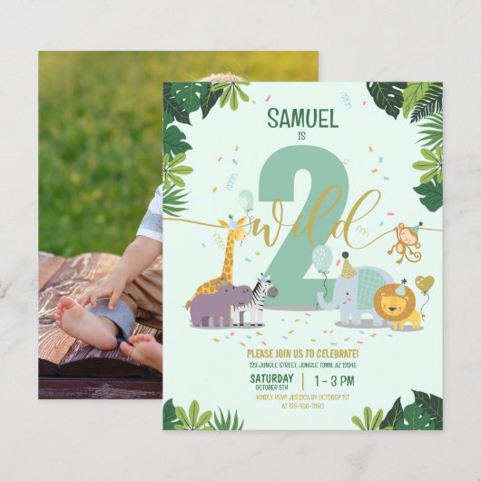 Safari Dieren Twee Wild Budget Foto Verjaardag (Voorkant / Achterkant)