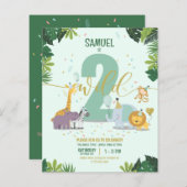 Safari Dieren Twee Wild Budget Verjaardag Uitnodig (Voorkant / Achterkant)