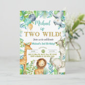 Safari dieren Twee Wilde jongen 2e verjaardag uitn Kaart (Staand voorkant)