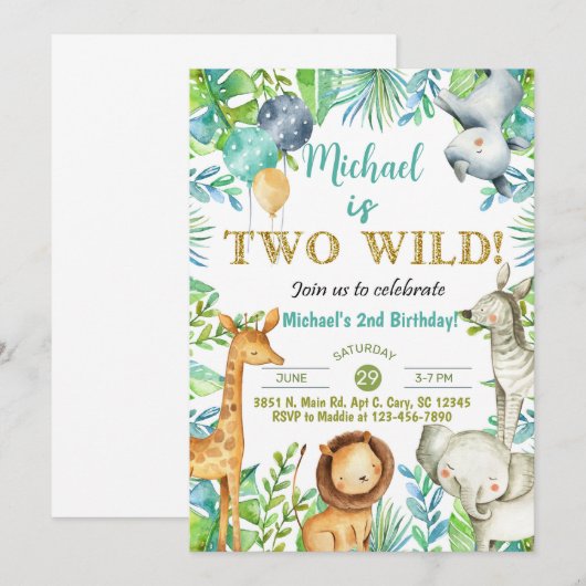 Safari dieren Twee Wilde jongen 2e verjaardag uitn Kaart (Voorkant / Achterkant)