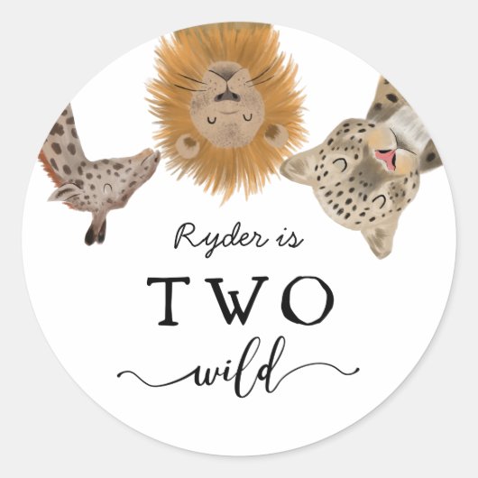 Safari Dieren TWEE wilde Kinderen Verjaardagsfeest Ronde Sticker (Voorkant)