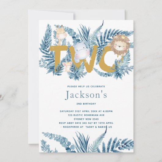 Safari dieren tweede verjaardag kaart (Voorkant)