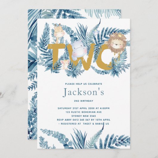 Safari dieren tweede verjaardag kaart (Voorkant / Achterkant)