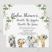 Safari Dieren Tweeling Baby Shower Uitnodiging (Voorkant / Achterkant)