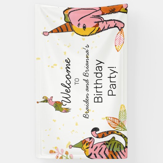 Safari Dieren Tween Tiener Boho Welkom Verjaardag Spandoek (Verticaal)