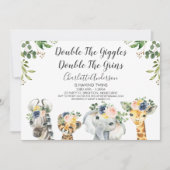 Safari Dieren Twins Baby shower Uitnodiging (Voorkant)